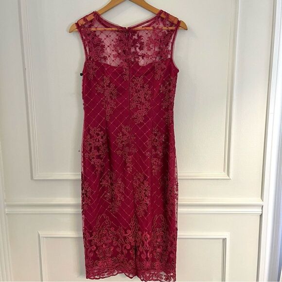 Adrianna Papell Sequin Embroidered Sheath Dress With Sheer Neckline, Pink, 4 NWT - Picture 13 of 14